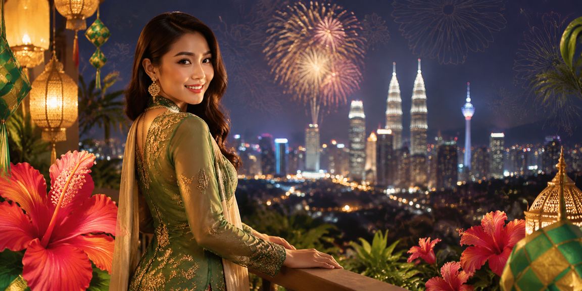 Suasana perayaan Malaysia dengan tema deposit bonus Hari Raya di platform dm3